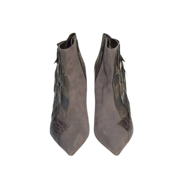 Chloe gray pointed toe crocodile embossed leather and suede ankle boots 39,5 - Picture 2 of 11